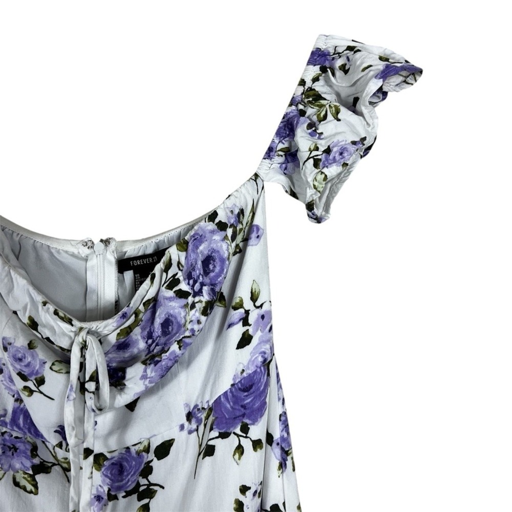Womens Floral Rose Off The Shoulder Mini Dress White Purple Cottagecore Size S - Picture 3 of 7